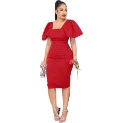 Women's Spring And Summer Square Collar Back Invisible Zipper Slit Office Work Dress -Deals Toggenix Store 24e396b34029f7e3