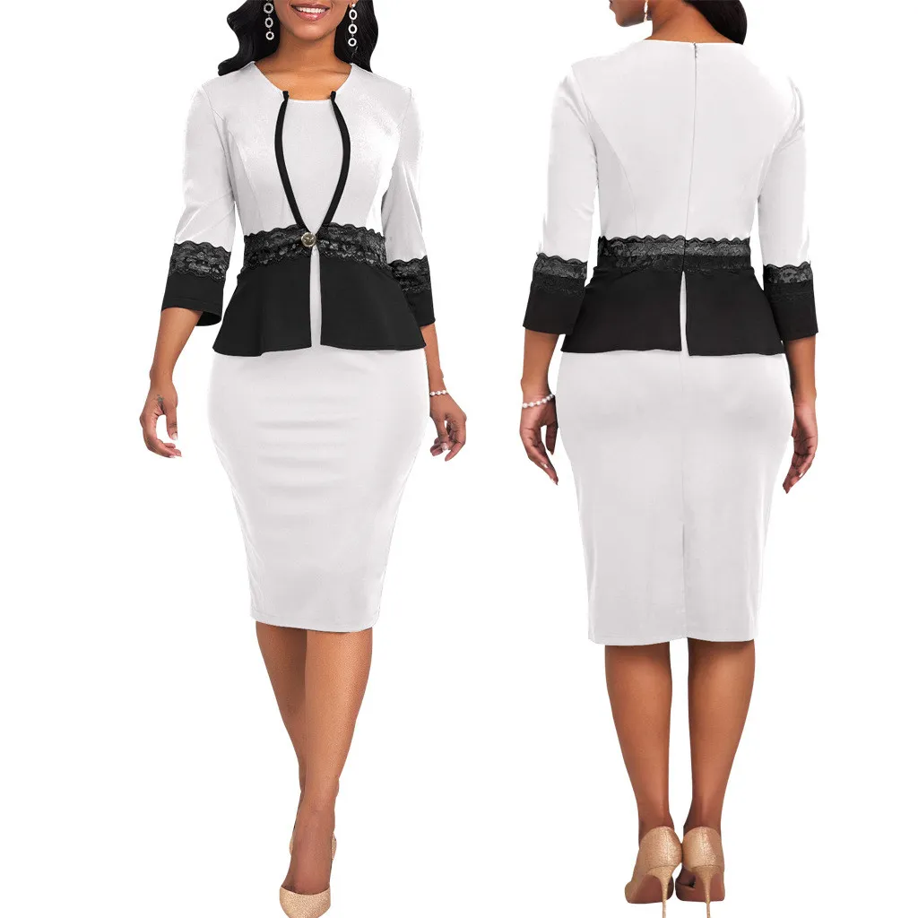 Sexy Fashion Lace Patchwork Three Quarter Sleeve Women's Dress 10 Sexy Fashion Lace Patchwork Three Quarter Sleeve Women's Dress - Image 10