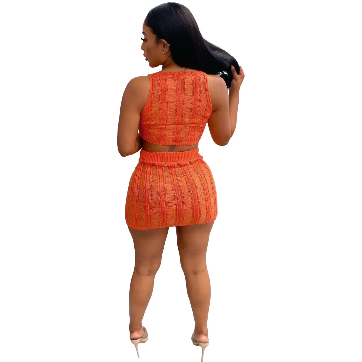 Women Sexy Knitting Hollow Tank Top And Skirt Two-piece Set 14 Women Sexy Knitting Hollow Tank Top And Skirt Two-piece Set - Image 14