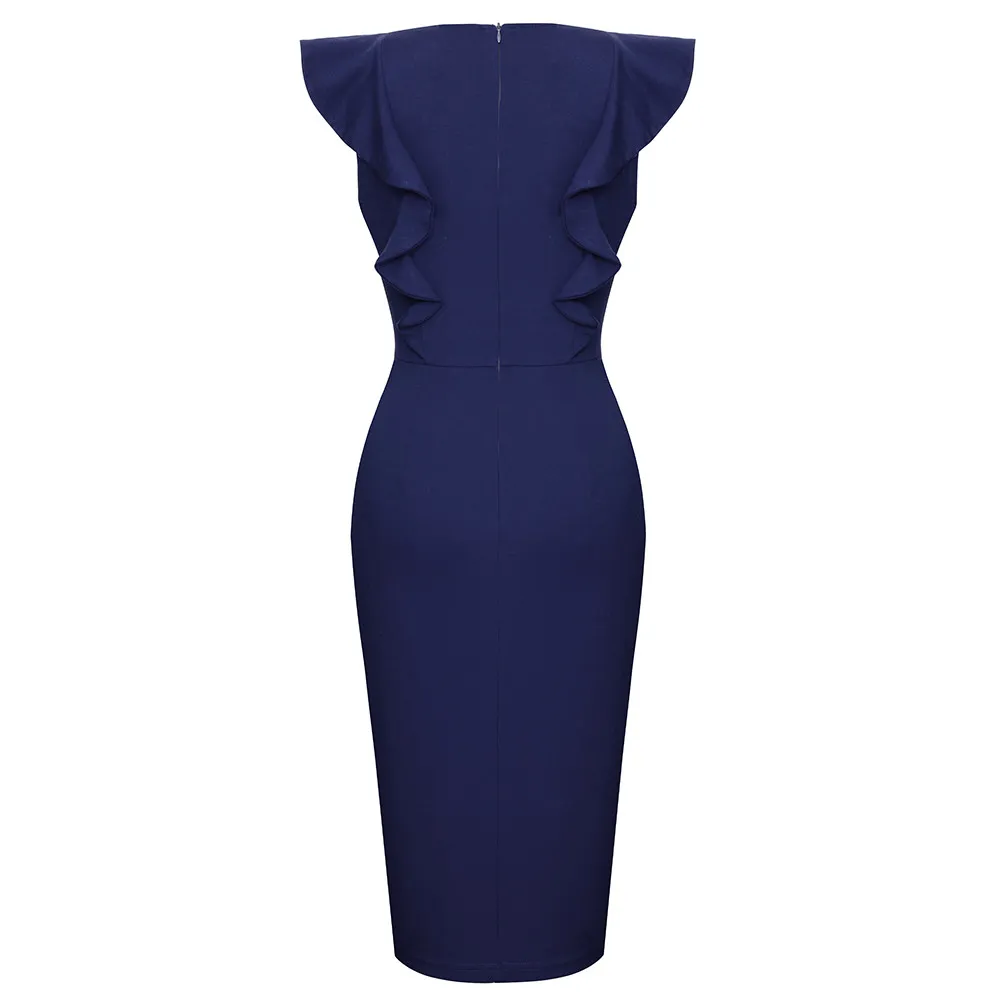 Women Fashion Sexy Chic Elegant Bodycon Professional Slim Waist Patchwork Midi Career Dress 6 Women Fashion Sexy Chic Elegant Bodycon Professional Slim Waist Patchwork Midi Career Dress - Image 6