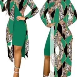 Ladies Fashion Chic Slit Print 2-Piece Dress Set -Deals Toggenix Store 267b5f9eeb4e2a42