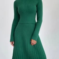 Autumn And Winter Solid Color Knitting Sweater A-Line Skirt Slim Chic Two-Piece Set -Deals Toggenix Store 268e6f4e98d58796