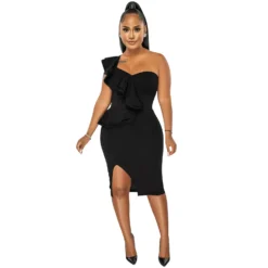 Fashion Casual Ruffle Slit One Shoulder Sleeve Dress Women -Deals Toggenix Store 26a8ca4abd4c1b53
