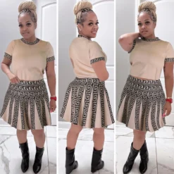 Women Round Neck Knitting Print Short-sleeved Top And Pleated Skirt Two-piece Set 27 Women Round Neck Knitting Print Short-sleeved Top And Pleated Skirt Two-piece Set -Deals Toggenix Store 26c0e7f2a0eaaa40