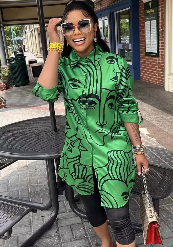 Women's Spring Loose Face Print Style Shirt 9 Women's Spring Loose Face Print Style Shirt - Image 9