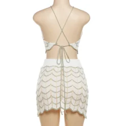 Summer Street Sexy Hollow Sleeveless Low Back High Waist Slim Crochet Two Piece Skirt Set -Deals Toggenix Store 2744ffe70edea497