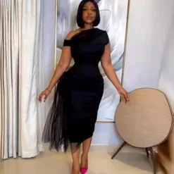 Mesh Patchwork Slash Shoulder Sleeveless Bodycon Dress -Deals Toggenix Store 27c606e17010db22