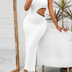 Women Summer Solid Casual Round Neck Off-Shoulder Cut Out Sexy Maxi Dress -Deals Toggenix Store 27e8efcea22a95a4