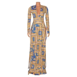Autumn And Winter Women's Fashion Sexy Slit Print Long-sleeved Dress -Deals Toggenix Store 2810dac95bc97285