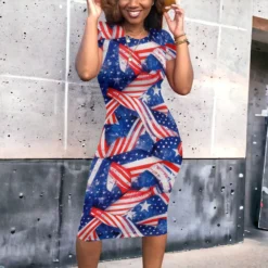 Print Short Sleeve Sexy Midi Dress -Deals Toggenix Store 2829dab9d2df2035