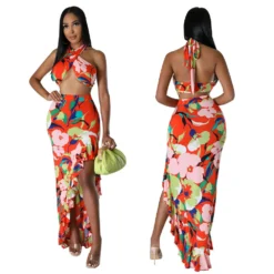 Women Summer Top And Ruffled Slit Skirt Two-piece Set -Deals Toggenix Store 29263d5512a0fbc3