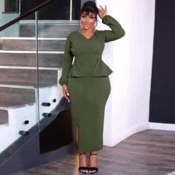 Women Long Sleeve V Neck Slit Dress -Deals Toggenix Store 29542f4561a3b55e