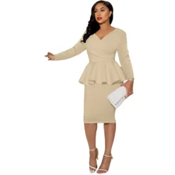 Women's Fall/Winter Long Sleeve Work V Neck Back Zipper Bodycon Dress -Deals Toggenix Store 2968df5c1c00a866