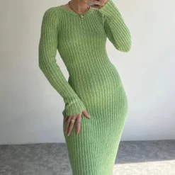 Women Round Neck Long Sleeve Ribbed Bodycon Dress 19 Women Round Neck Long Sleeve Ribbed Bodycon Dress -Deals Toggenix Store 2992c76b90087d41