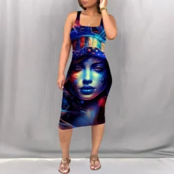 Print Strap Slim Sexy Midi Dress -Deals Toggenix Store 29a9e3d7dacd88a5