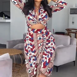 Women Casual Printed Shirt And Skirt Two-piece Set -Deals Toggenix Store 2a5048b8517876fa