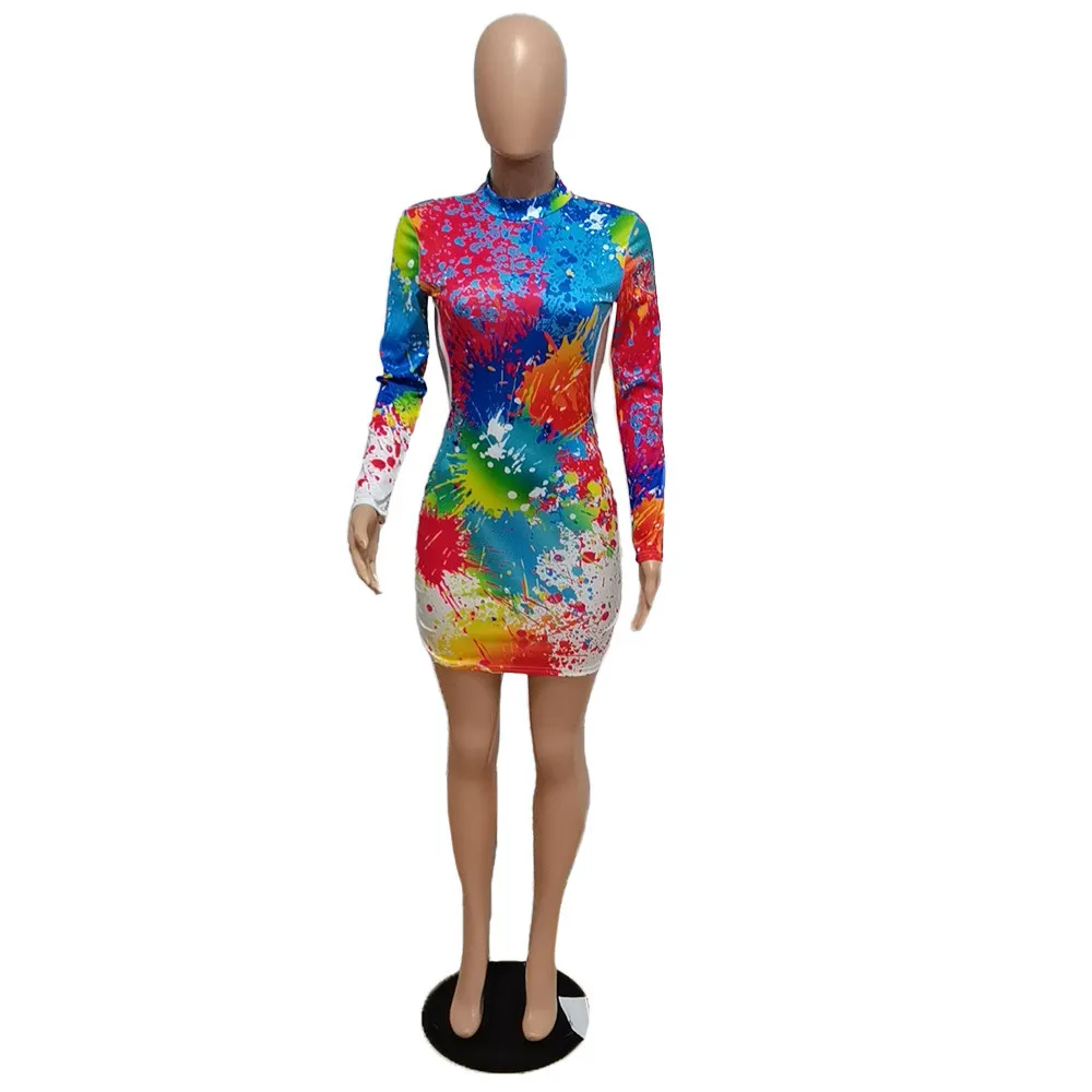 Cool Graffiti Bill Print Long Sleeve Low Back Nightclub Dress 20 Cool Graffiti Bill Print Long Sleeve Low Back Nightclub Dress - Image 20