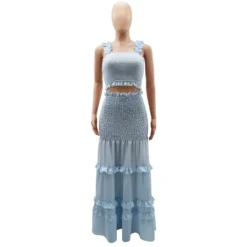 Ruffle Sleeveless Halter Bust Bodycon Cake Maxi Ruffle Two-Piece Set -Deals Toggenix Store 2acaf8f6a05cf322