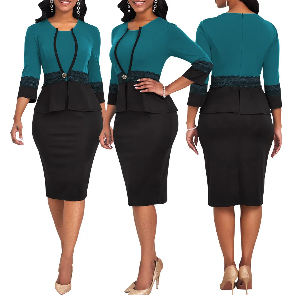 Sexy Fashion Lace Patchwork Three Quarter Sleeve Women's Dress 7 Sexy Fashion Lace Patchwork Three Quarter Sleeve Women's Dress - Image 7