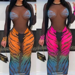 Women's Clothing Fashion Casual Tiger Print Mesh Dress -Deals Toggenix Store 2bcbdd1b2e77712e