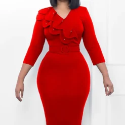 Women's Dress African Chic Elegant Beaded Ruffle V Neck Bodycon Dress -Deals Toggenix Store 2beebe790d108abc