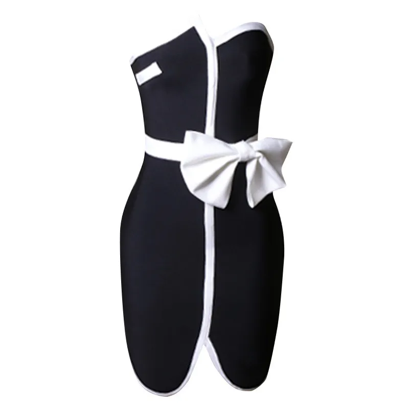 Spring Black And White Patchwork Bow Chic Elegant Low Back Women's Bandage Dress 16 Spring Black And White Patchwork Bow Chic Elegant Low Back Women's Bandage Dress - Image 16