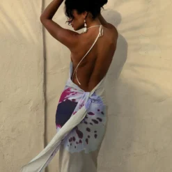 Women Printed Slit Holidays Backless Dress