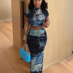 Women Fashion Sexy Elastic Digital Printing Two-Piece Skirt Set -Deals Toggenix Store 2e394fb2824d85ef