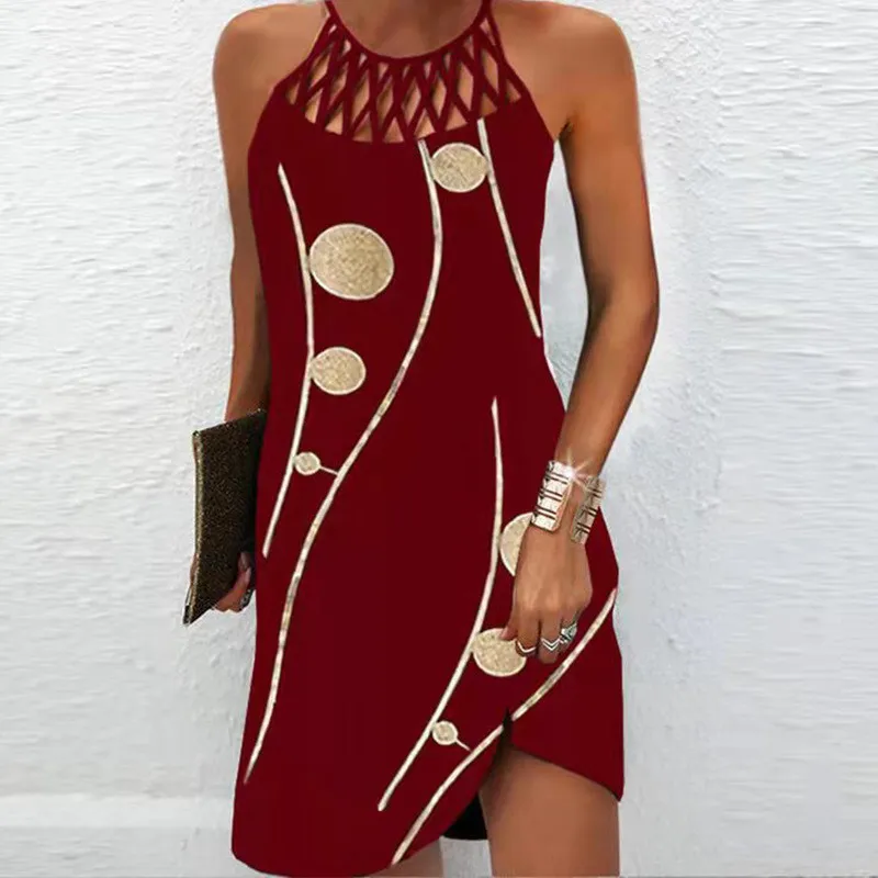 Women Clothes Summer Sexy Print Hollow Out Strap Mini Dress 1 Women Clothes Summer Sexy Print Hollow Out Strap Mini Dress