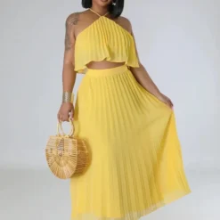 Women Summer Casual Solid Sleeveless Pleated Lace-Up Pleated Skirt 20 Women Summer Casual Solid Sleeveless Pleated Lace-Up Pleated Skirt -Deals Toggenix Store 3021fa740331c72a