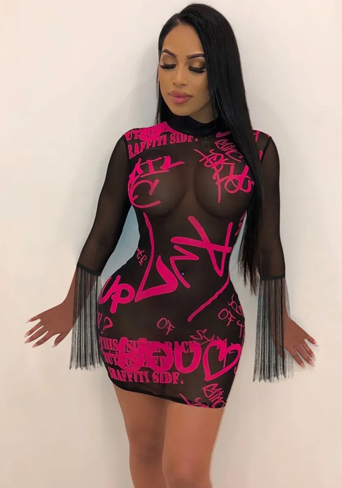 Women Sexy Mesh Tassel Dress 3 Women Sexy Mesh Tassel Dress - Image 3