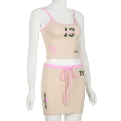 Letter Print Contrast Color Strap Slim Fit Vest Drawstring Skirt Two-Piece Set -Deals Toggenix Store 304edfc12d20c801