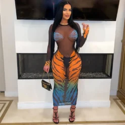 Women's Clothing Fashion Casual Tiger Print Mesh Dress -Deals Toggenix Store 309431a354b3d446