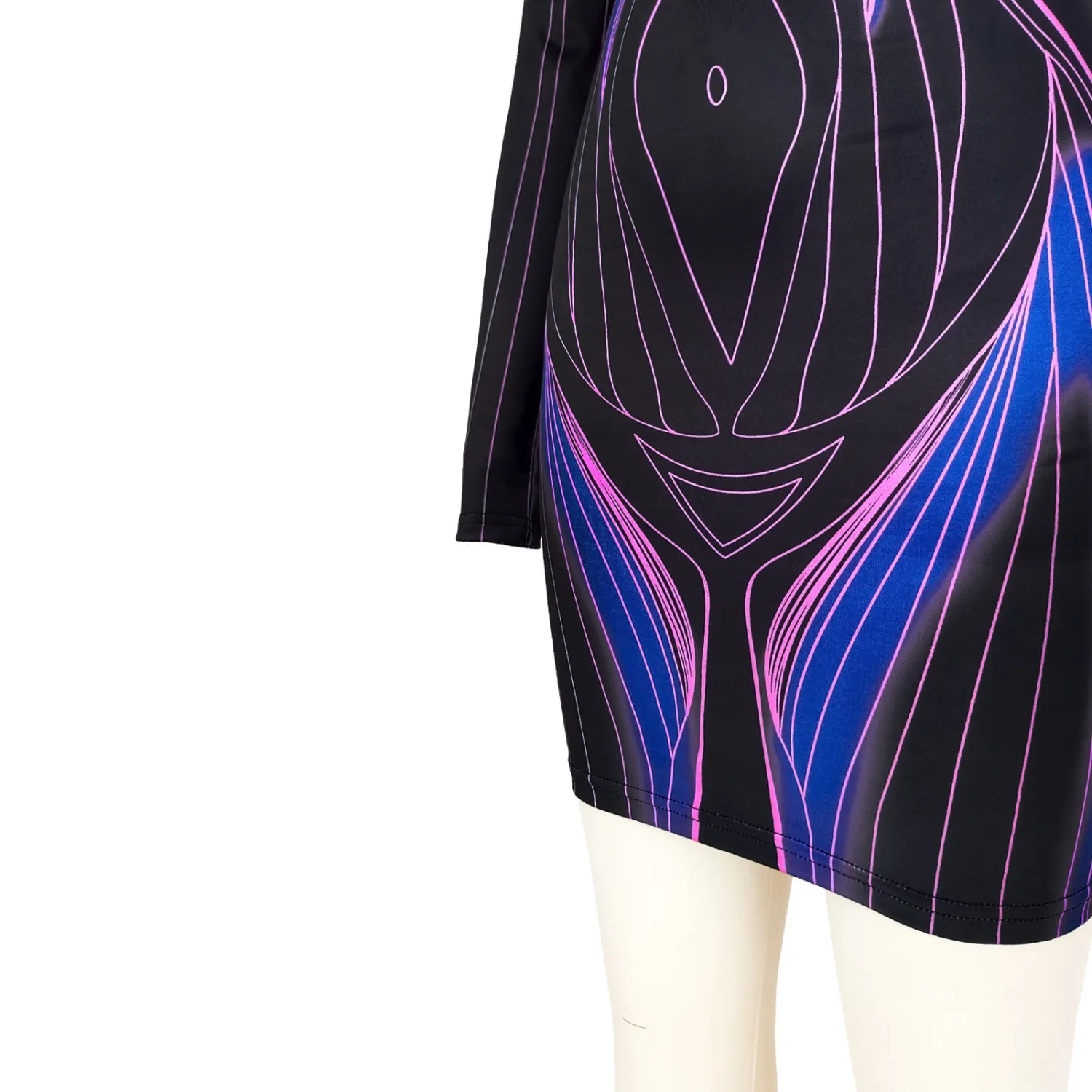 Women's Fashion Printed Round Neck Long Sleeve Slim Dress 12 Women's Fashion Printed Round Neck Long Sleeve Slim Dress - Image 12