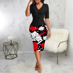 Sexy Fashionable Digital Printed Short-Sleeved V-Neck Career Women's Dress -Deals Toggenix Store 30d67e148854f48b