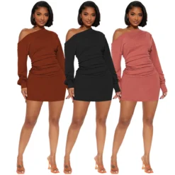 Women's Slash Shoulder Pleated Top Ribbed Skirt Sexy Two-piece Set -Deals Toggenix Store 30e3021c824f388a