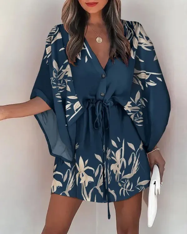 Summer Loose Sleeve V-Neck Casual Holidays Dress With Belt 12 Summer Loose Sleeve V-Neck Casual Holidays Dress With Belt - Image 12