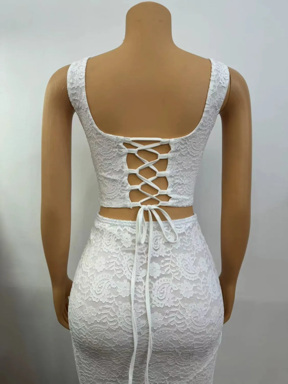 Women Sexy Pleated Top And Lace Skirt Two-piece Set 2 Women Sexy Pleated Top And Lace Skirt Two-piece Set - Image 2