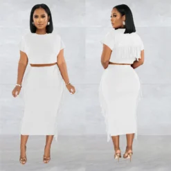 Women Solid Tassel Round Neck Short Sleeve Top And Long Dress Two-Piece Set 30 Women Solid Tassel Round Neck Short Sleeve Top And Long Dress Two-Piece Set -Deals Toggenix Store 31c1bec386a837ff