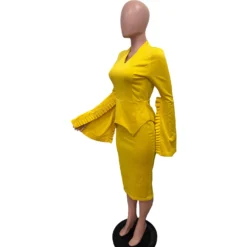 Women Solid Pleated Swing Sleeve V-Neck Dress -Deals Toggenix Store 323139091818e35c