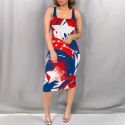 Print Strap Slim Sexy Midi Dress -Deals Toggenix Store 32418593af0de117