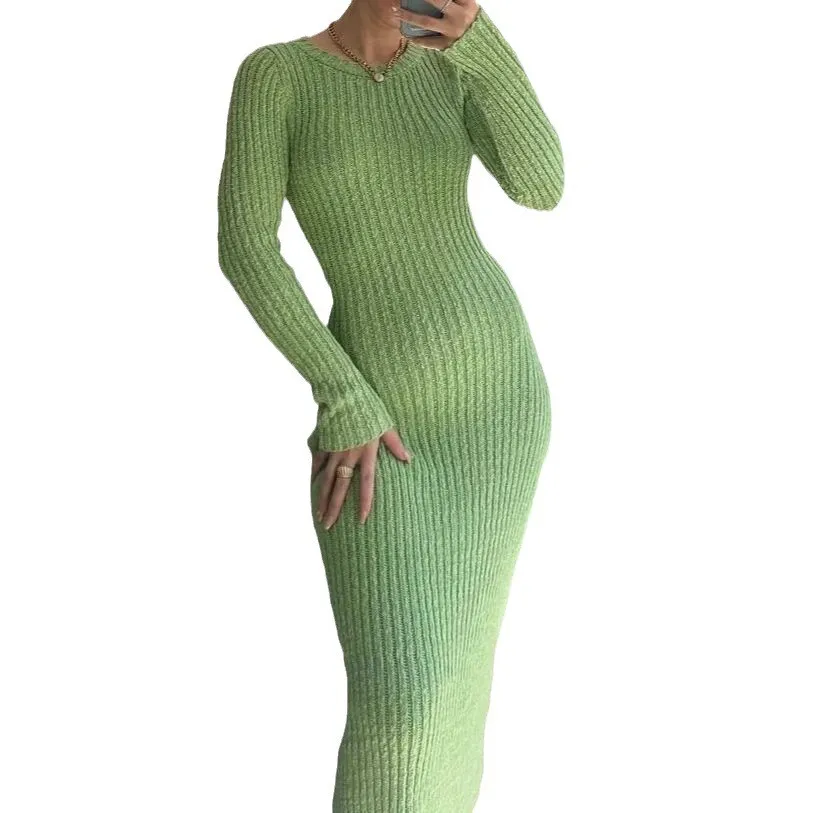 Women Round Neck Long Sleeve Ribbed Bodycon Dress 6 Women Round Neck Long Sleeve Ribbed Bodycon Dress - Image 6