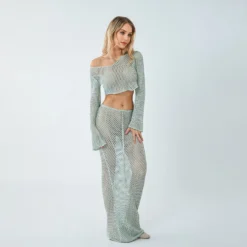 Sexy Women's Long-Sleeved Knitting Shirt High-Waisted Long Skirt Two Piece Set -Deals Toggenix Store 32c0aef37bd6cd56