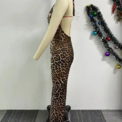 Women Printed Lace-Up Halter Neck Elastic Pleated Bodycon Leopard Print Dress 17 Women Printed Lace-Up Halter Neck Elastic Pleated Bodycon Leopard Print Dress -Deals Toggenix Store 32c94962c1deb394