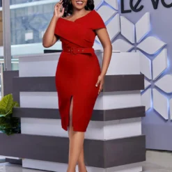 Chic Slit Slim Waist Mid Length Bodycon Gown Slim Women's Dress -Deals Toggenix Store 32f0b69cf33c52f0