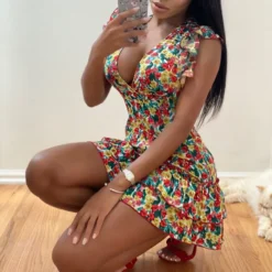 Women Summer V-Neck Floral Dress -Deals Toggenix Store 3342d2a8559b27f2