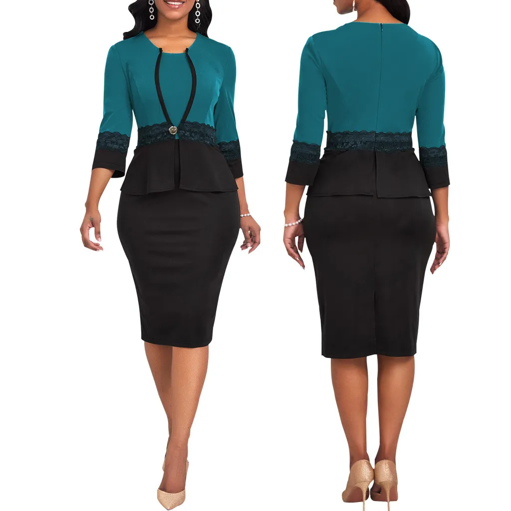 Sexy Fashion Lace Patchwork Three Quarter Sleeve Women's Dress 4 Sexy Fashion Lace Patchwork Three Quarter Sleeve Women's Dress - Image 4