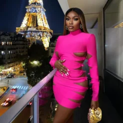 High-End Long Sleeve Cutout Multi-layer Pleated Fashion Sexy Tight Fitting Bodycon Bandage Dress -Deals Toggenix Store 34df44f9d7df615d