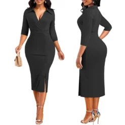 Women Solid Lapel Slit Half Sleeve Dress -Deals Toggenix Store 34f4d26e69d9e6f5