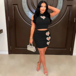 Women Solid Sleeveless Top And Sexy Heart Print Skirt Two-piece Set -Deals Toggenix Store 34f72cd9eb139894